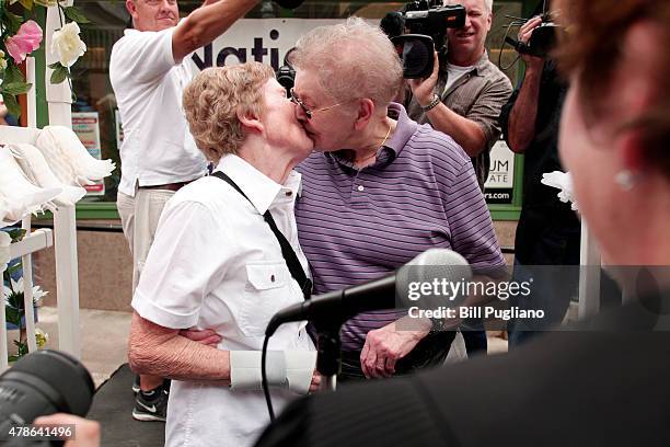 Marge Eide and Ann Sorrell a same-sex couple for over forty years, are married by Washtenaw County Circuit Court Judge Carol Kuhnke on June 26th,...