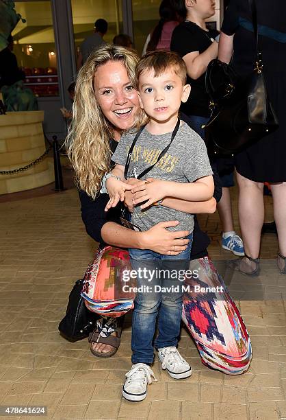 Charlie Brooks and friend attend a tea party to celebrate the launch of KidZania London at Westfield London on June 26, 2015 in London, England.