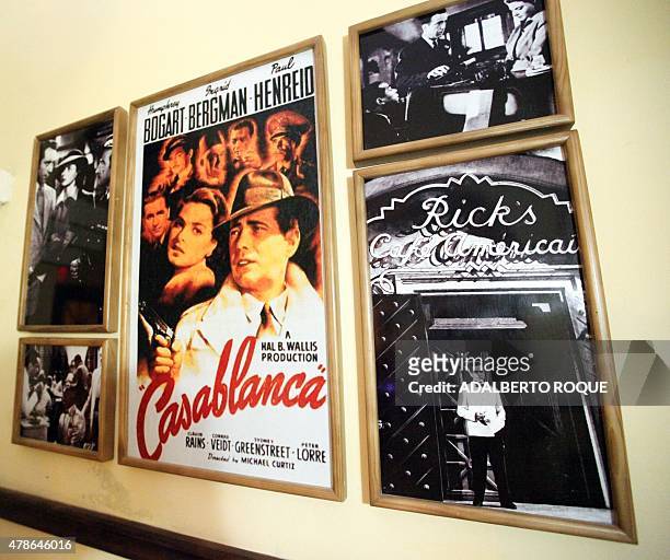 View of posters and pictures US legend movie "Casablanca" at the Casablanca bar in Camaguey city, 600 km east of Havana, on June 19, 2015. AFP...