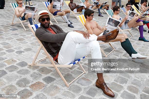 Basket ball player, Amar'e Stoudemire attends the Berluti Menswear Spring/Summer 2016 show as part of Paris Fashion Week. Held at Musee Picasso on...