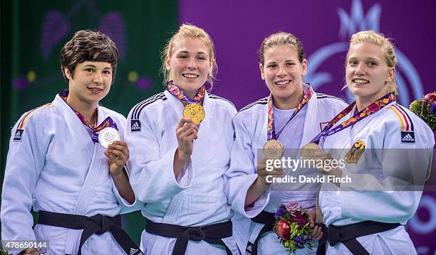 Under 70kg medallists Silver: Laura Vargas Koch GER, Gold; Kim Polling NED, Bronzes; Bernadette Graf AUT and Szaundra Diedrich GER during day...