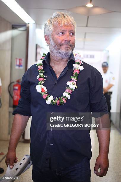 Swiss yachtsman Yvan Bourgnon is pictured upon his arrival at Tahiti airport on June 26 three days after his brother Swiss yachtsman Laurent Bourgnon...
