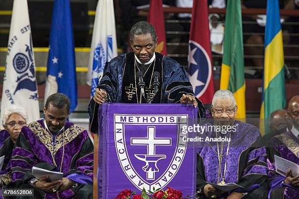 Reverend John Richard Bryant speaks during the memorial service for Reverend Clementa Pinckney in Charleston, USA on June 26, 2015. Reverend Clementa...