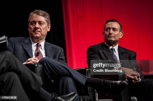 Daniel Ivascyn, chief investment officer of Pacific Investment Management Co. , left, and Douglas Hodge, chief investment officer of PIMCO, listen...