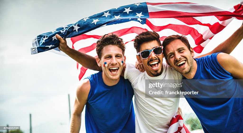 Couple of american supporter happiness for the national holiday