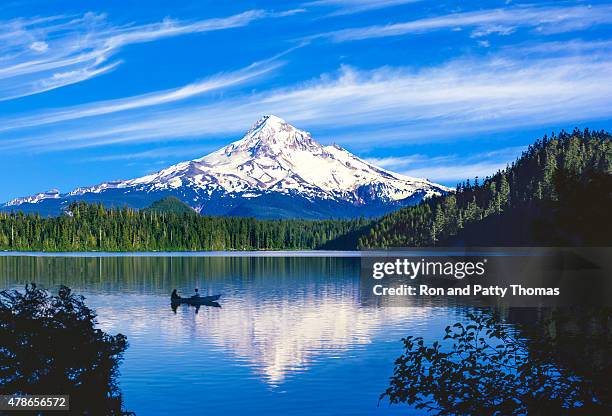 spring morning with the reflection of  mt. hood, or - mount hood stockfoto's en -beelden