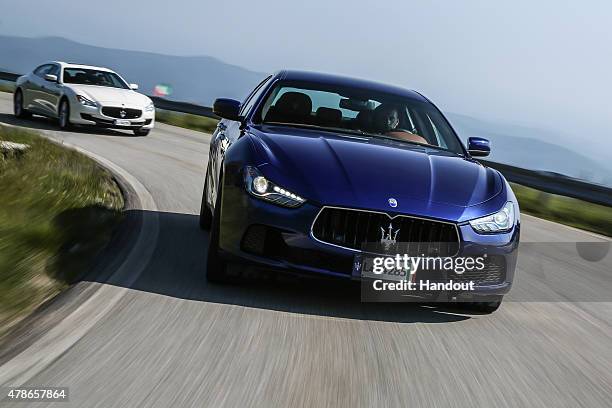 In this handout photo provided by Maserati, Maseratis driving June 5, 2015 in Trivero, Italy. New York Knicks basketball player and NBA All-Star,...