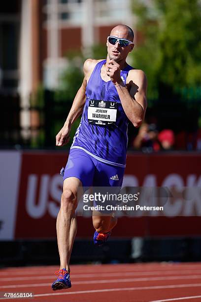 Jeremy Wariner competes in the Men's 400 meter dash during day one of the 2015 USA Outdoor Track & Field Championships at Hayward Field on June 25,...