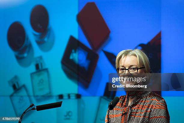 Jo Malone, founder of Jo Loves, the luxury retailer of fragrances, perfumes, and candles, reacts during a "Women in Business" event in London, U.K.,...