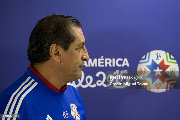 Ramon Diaz coach of Paraguay arrives at the press conference at Alcaldesa Ester Roa Rebolledo Municipal Stadium on June 26 2015 in Concepcion, Chile....