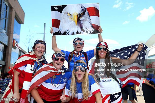 United States fans pose outside the stadium before the match against China in the FIFA Women's World Cup 2015 Quarter Final match at Lansdowne...