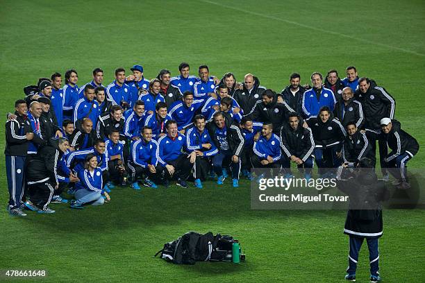 The national soccer team of Paraguay pose for pictures during a training session at Alcaldesa Ester Roa Rebolledo Municipal Stadium on June 26 2015...