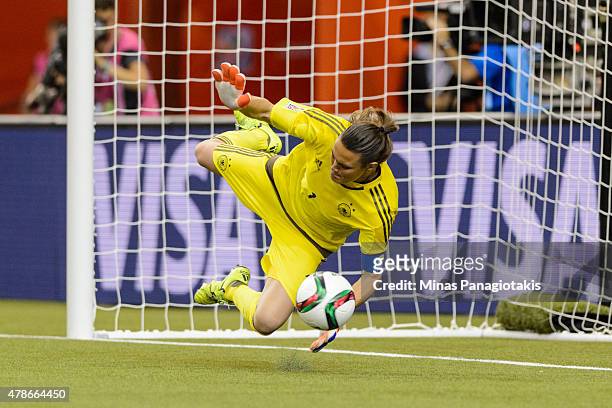 Nadine Angerer of Germany makes a save on a penalty kick and helps eliminate France during the 2015 FIFA Women's World Cup quarter final match at...