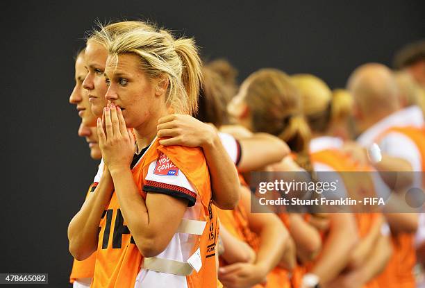 Lena Goessling of Germany watches anxiously during the quarter final match of the FIFA Women's World Cup between Germany and France at Olympic...