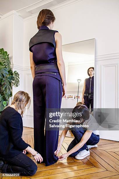 Fashion designer Bouchra Jarrar is photographed for Madame Figaro on January 19, 2014 in Paris, France. PUBLISHED IMAGE. CREDIT MUST READ: Matthieu...