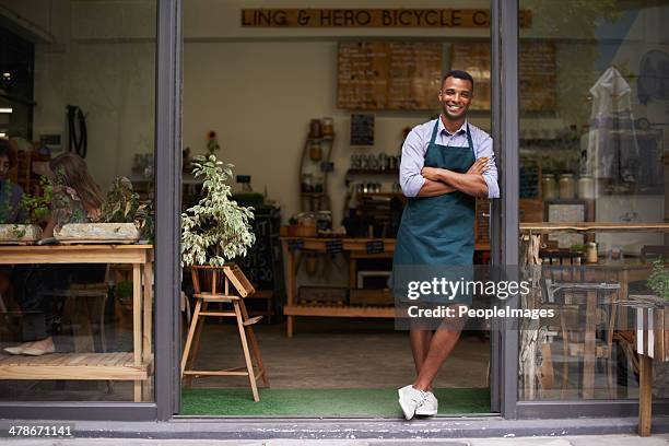 proud of my shop - apron man stock pictures, royalty-free photos & images