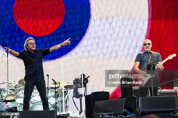 Roger Daltrey and Pete Townshend of The Who perform at the Barclaycard British Summertime gigs at Hyde Park on June 26, 2015 in London, England.