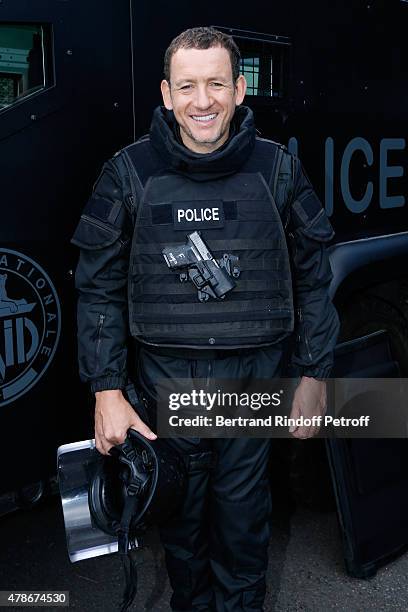 Actor Dany Boon performs with the RAID at 'La Maison du RAID' for the Filming of a sequence for 'Une nuit avec la Police et la Gendarmerie' : France...