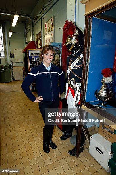 Actress from TV Series 'Plus belle la vie' Laetitia Milot poses at 'Caserne Jean Verines de la Garde Republicaine' for the Filming of a sequence for...