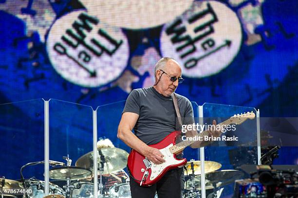 Pete Townshend of The Who performs at the Barclaycard British Summertime gigs at Hyde Park on June 26, 2015 in London, England.