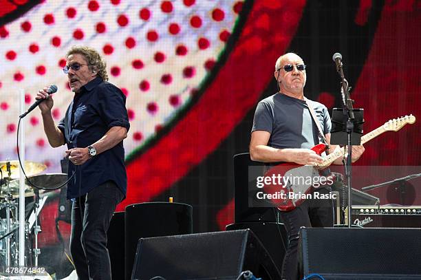 Roger Daltrey and Pete Townshend of The Who perform at the Barclaycard British Summertime gigs at Hyde Park on June 26, 2015 in London, England.