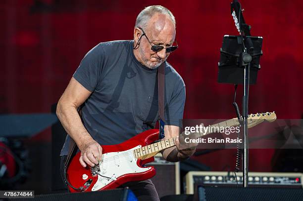 Pete Townshend of The Who performs at the Barclaycard British Summertime gigs at Hyde Park on June 26, 2015 in London, England.