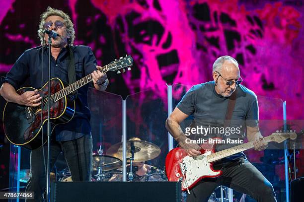 Roger Daltrey and Pete Townshend of The Who perform at the Barclaycard British Summertime gigs at Hyde Park on June 26, 2015 in London, England.
