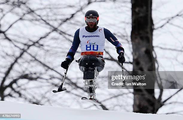 Heath Calhoun of the United States competes in the Men's Super Combined Sitting Super G during day seven of the Sochi 2014 Paralympic Winter Games at...