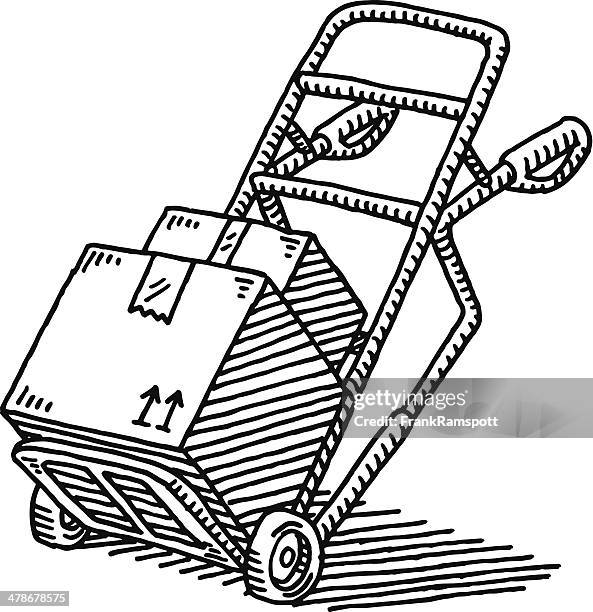 illustrations, cliparts, dessins animés et icônes de camionnette de livraison de colis de dessin de la main - diable-chariots-et-charrettes