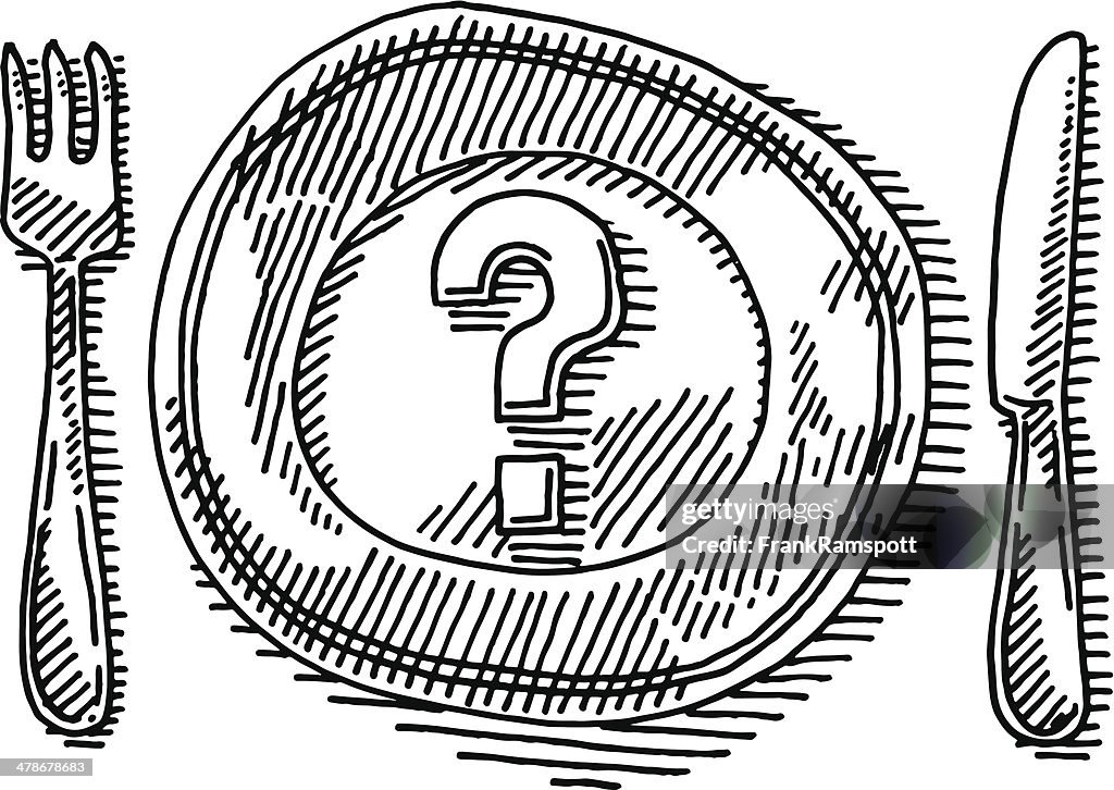 Place Setting Dishware Question Mark Drawing