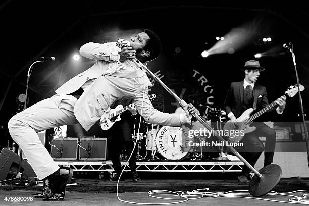 Ty Taylor of Vintage Trouble peforms at Hyde Park on June 26, 2015 in London, United Kingdom