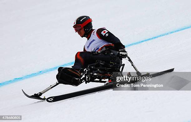 Kenji Natsume of Japan competes in the Men's Super Combined Sitting Super G during day seven of the Sochi 2014 Paralympic Winter Games at Rosa Khutor...