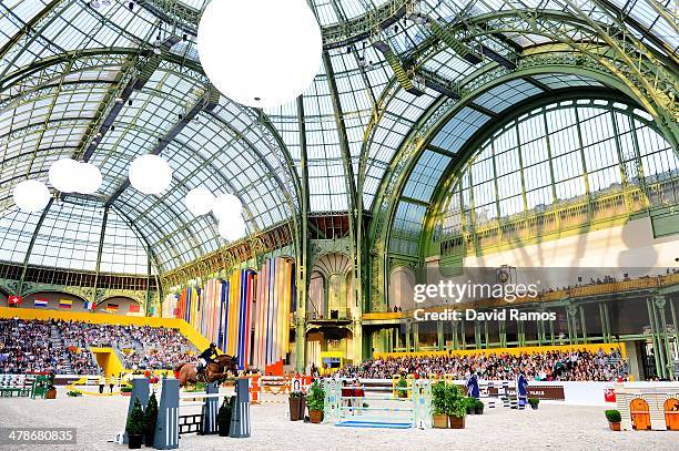 General view of the action during the Prix Hermes Sellier during the first day of the Grand Prix Hermes of Paris at Grand Palais on March 14, 2014 in...