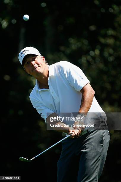 Freddie Jacobson of Sweden plays a shot on the 7th hole during the second round of the Valspar Championship at Innisbrook Resort and Golf Club on...