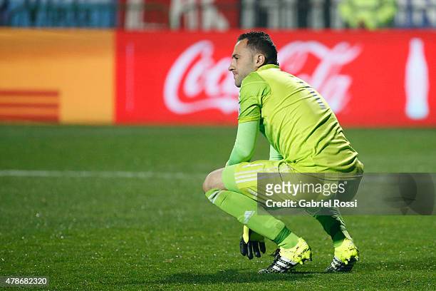 David Ospina of Colombia looks dejected after the 2015 Copa America Chile quarter final match between Argentina and Colombia at Sausalito Stadium on...