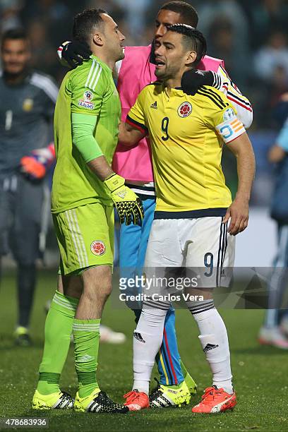 Radamel Falcao Garcia and David Ospina of Colombia look dejected after the 2015 Copa America Chile quarter final match between Argentina and Colombia...