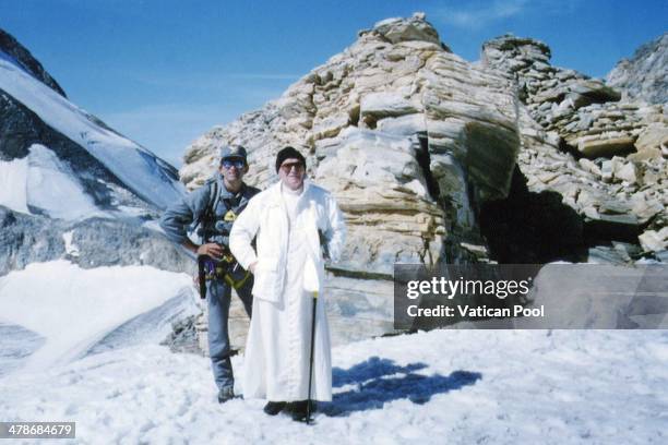 Pope John Paul II visits the St. Bernard Glacier on August 25, 1994 in Valle D'Aosta, Aosta, Italy.