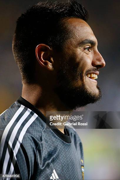 Sergio Romero of Argentina smiles after the penalty shootout during the 2015 Copa America Chile quarter final match between Argentina and Colombia at...