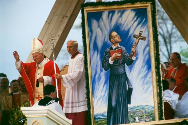 Pope John Paul II leads a canonization ceremony for Saint John Sarkander as he celebrates a mass in Skoczow in front of 200 000 faithful during his...
