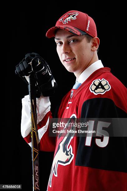 Third overall pick Dylan Strome of the Arizona Coyotes poses for a portrait during the 2015 NHL Draft at BB&T Center on June 26, 2015 in Sunrise,...