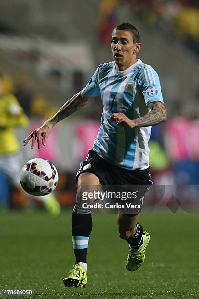 Angel di Maria of Argentina runs for the ball during the 2015 Copa America Chile quarter final match between Argentina and Colombia at Sausalito...