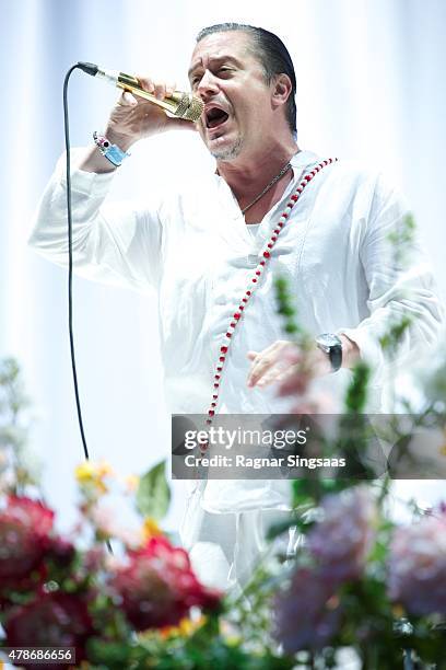 Mike Patton of Faith No More performs onstage during the second day of the Bravalla Festival on June 26, 2015 in Norrkoping, Sweden.