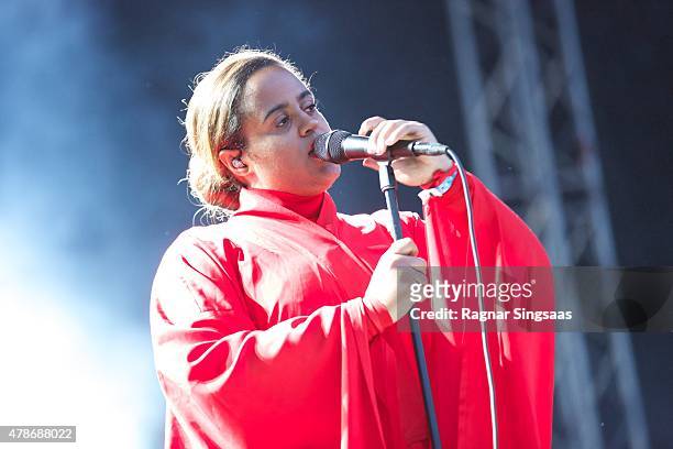 Seinabo Sey performs onstage during the second day of the Bravalla Festival on June 26, 2015 in Norrkoping, Sweden.