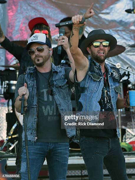 Recording Artists LOCASH Chris Lucas and Preston Brust during Kicker Country Stampede - Day 2 on June 26, 2015 at Tuttle Creek State Park in...