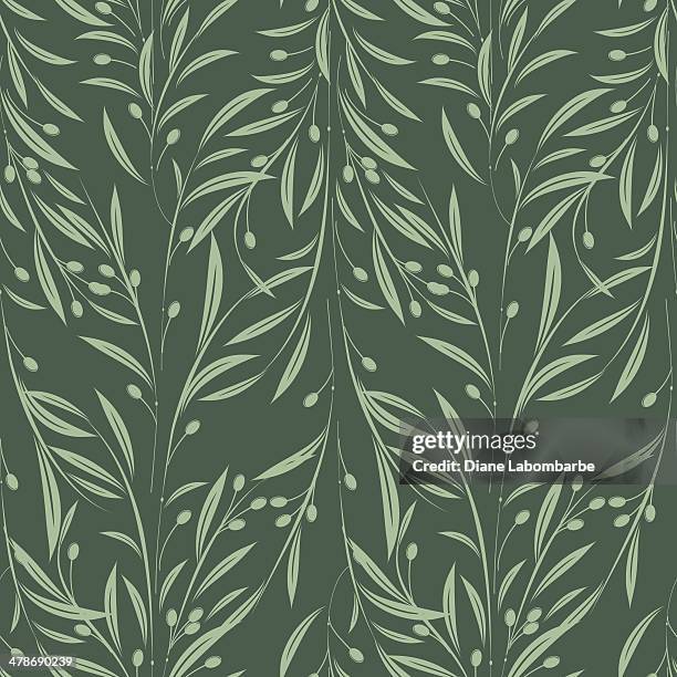 olives seamless pattern - olive leaves stock illustrations
