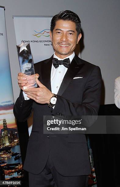 Actor/singer Aaron Kwok attends the opening night reception of the 2015 New York Asian Film Festival at Walter Reade Theater on June 26, 2015 in New...