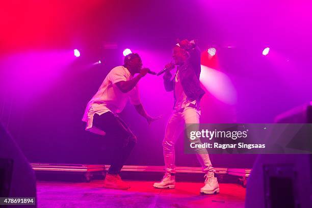 Vincent Dery and Kahouly Nicolay of Nico and Vinz perform onstage during the second day of the Bravalla Festival on June 26, 2015 in Norrkoping,...