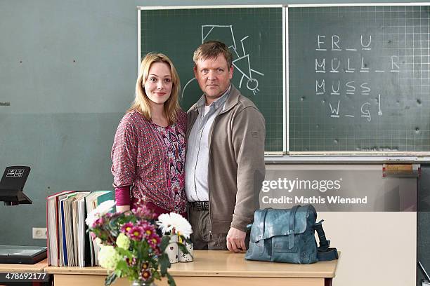 Alwara Hoefels, Justus von Dohnanyi attend the Photocall at the set of 'Frau Mueller muss weg' on March 14, 2014 in Cologne, Germany.