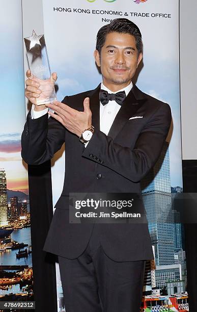 Actor/singer Aaron Kwok attends the opening night reception 2015 New York Asian Film Festival at Walter Reade Theater on June 26, 2015 in New York...