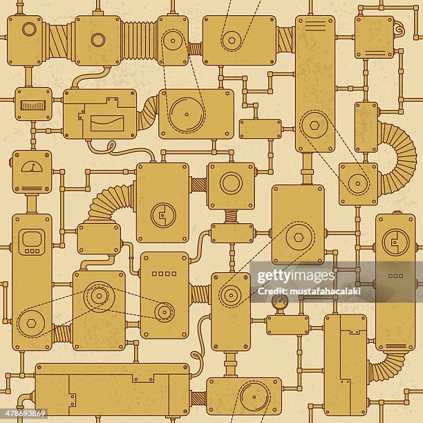 steampunk machine seamless background - steampunk background stock illustrations